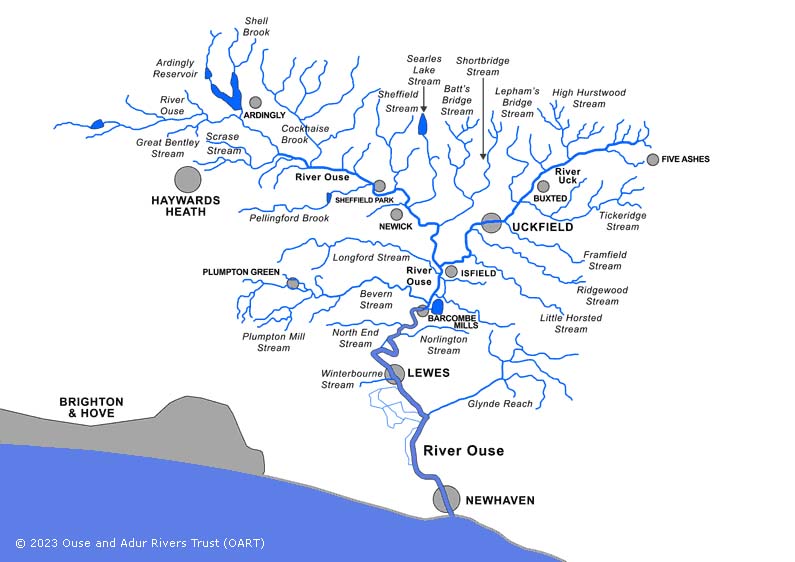 Map of the Sussex River Ouse catchment